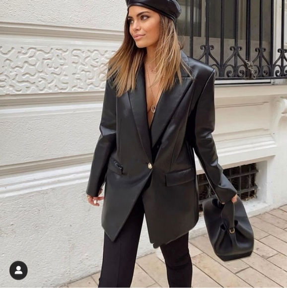 Zara Faux Leather Black Blazer - Picture 7 of 16